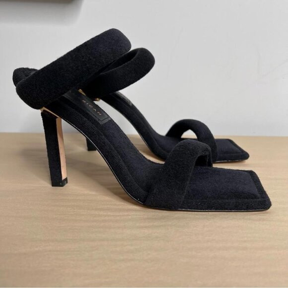 Good American Womens Size 9 Terry Ankle Wrap Sandals Black Stiletto NEW Slide On - Picture 3 of 13